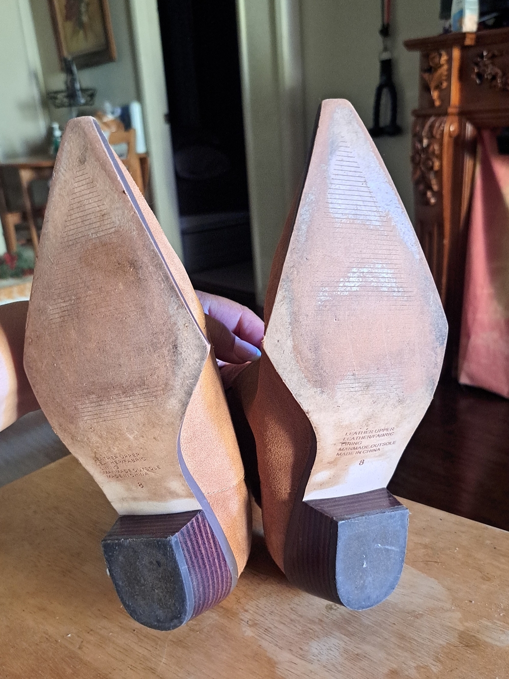 Women's Suede Pointed-Toe Ankle Booties in Tan - Picture 8 of 9